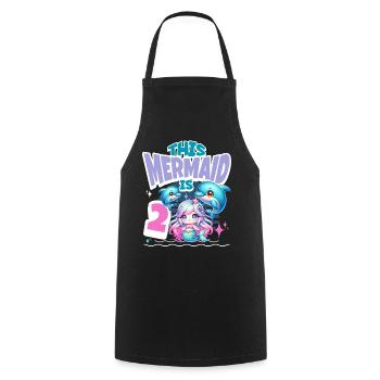 Mermaid 2nd Birthday Girl Kids - Cooking Apron - black - Front - AI Model Male 185 dark (185cm)