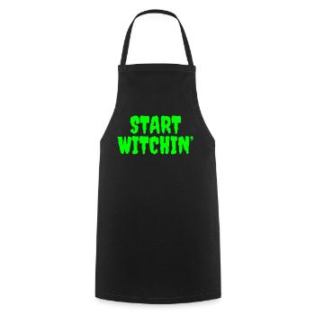 Vert vibrant Sorcière Phrase de début - Tablier de cuisine - noir - Devant - AI Model Male 185 dark (185cm)