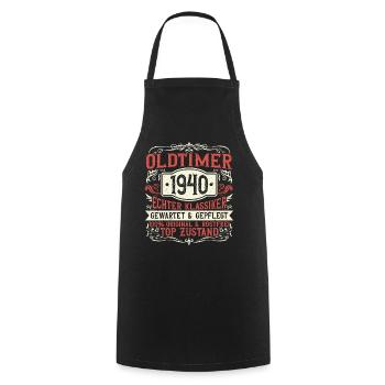 Born in 1940, born in 1940, born in 1940 - Cooking Apron - black - Front - AI Model Male 185 dark (185cm)