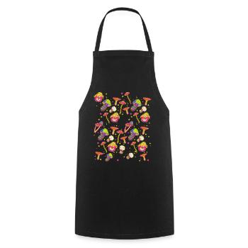 lustige Pilze Pilz Waldpilze bunt farbenfroh - Kochschürze - Schwarz - Vorne - AI Model Male 185 dark (185cm)