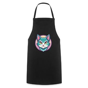Chat bleu russe race dessin animé Kawaii Animal Pet - Tablier de cuisine - noir - Devant - AI Model Male 185 dark (185cm)