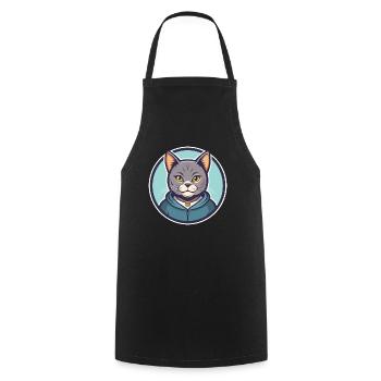 Chartreux Cat Breed Cartoon Kawaii Animal Pet - Cooking Apron - black - Front - AI Model Male 185 dark (185cm)
