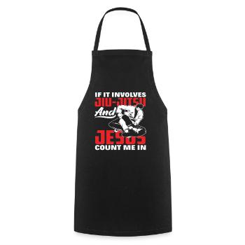 Quand il s'agit de Jiu-Jitsu et de Jésus, je suis là - Tablier de cuisine - noir - Devant - AI Model Male 185 dark (185cm)