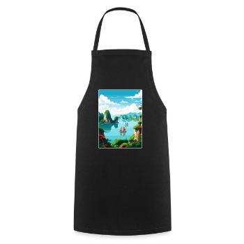 Ha Long Bay Vietnam Islands Travel Poster Souvenir - Cooking Apron - black - Front - AI Model Male 185 dark (185cm)