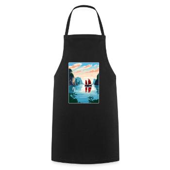 Ha Long Bay Vietnam Islands Travel Poster Souvenir - Cooking Apron - black - Front - AI Model Male 185 dark (185cm)