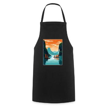 Ha Long Bay Vietnam Islands Travel Poster Souvenir - Cooking Apron - black - Front - AI Model Male 185 dark (185cm)