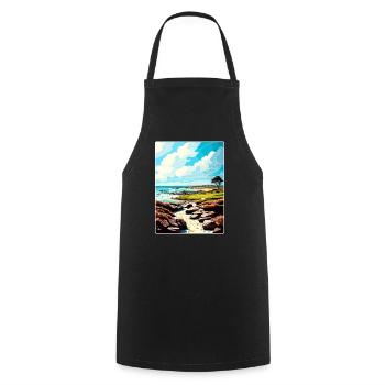 Le lien à Spanish Bay Golf Carte d’affiche de voyage - Tablier de cuisine - noir - Devant - AI Model Male 185 dark (185cm)