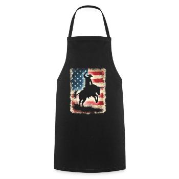 Rodeo, Cowboy, Western, Bull, Bull, USA Flag - Cooking Apron - black - Front - AI Model Male 185 dark (185cm)
