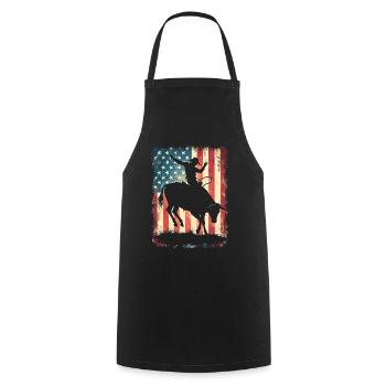 Rodeo, Cowboy, Western, Bull, Bull, USA Flag - Cooking Apron - black - Front - AI Model Male 185 dark (185cm)