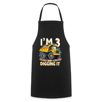 3rd Birthday, 3 Year Old Boy, Truck & Construction Site - Cooking Apron - black - Front - AI Model Male 185 dark (185cm)