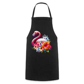 Flamingo verziert mit Hibiskusblüten - Kochschürze - Schwarz - Vorne - AI Model Male 185 dark (185cm)