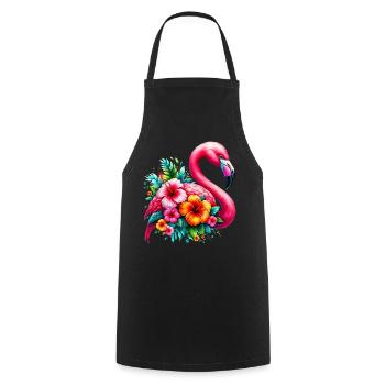 Flamingo verziert mit Hibiskusblüten - Kochschürze - Schwarz - Vorne - AI Model Male 185 dark (185cm)