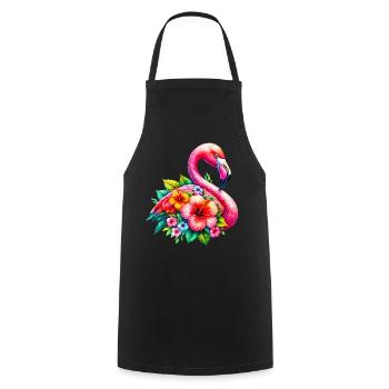 Flamingo verziert mit Hibiskusblüten - Kochschürze - Schwarz - Vorne - AI Model Male 185 dark (185cm)
