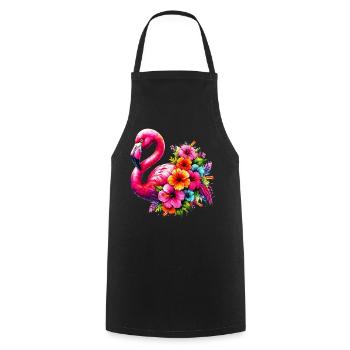 Flamingo verziert mit Hibiskusblüten - Kochschürze - Schwarz - Vorne - AI Model Male 185 dark (185cm)