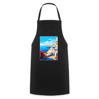 Santorin Grèce Grec Voyage Poster Souvenir WPA - Tablier de cuisine - noir - Devant - AI Model Male 185 dark (185cm)