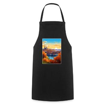 Lyon France Affiche de voyage Peinture de carte postale souvenir - Tablier de cuisine - noir - Devant - AI Model Male 185 dark (185cm)