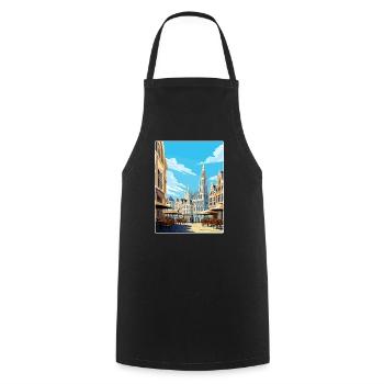 Brussels Belgium Travel Poster Souvenir Paint WPA - Cooking Apron - black - Front - AI Model Male 185 dark (185cm)