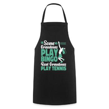 Drôle de joueur de tennis raquette grand-mère - Tablier de cuisine - noir - Devant - AI Model Male 185 dark (185cm)