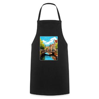 Amsterdam Netherlands Travel Poster Souvenir WPA - Cooking Apron - black - Front - AI Model Male 185 dark (185cm)