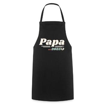 Papa Est 2025 Je vais être un papa style rétro - Tablier de cuisine - noir - Devant - AI Model Male 185 dark (185cm)