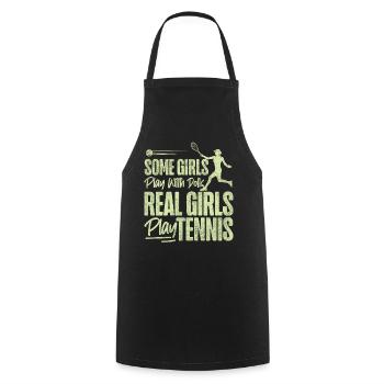 Drôle de joueur de tennis raquette fille - Tablier de cuisine - noir - Devant - AI Model Male 185 dark (185cm)