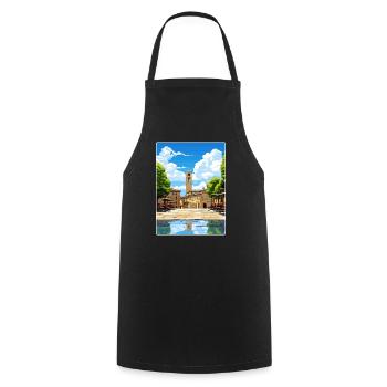 Arezzo Italien Reise Poster Souvenir Postkarte Farbe - Kochschürze - Schwarz - Vorne - AI Model Male 185 dark (185cm)