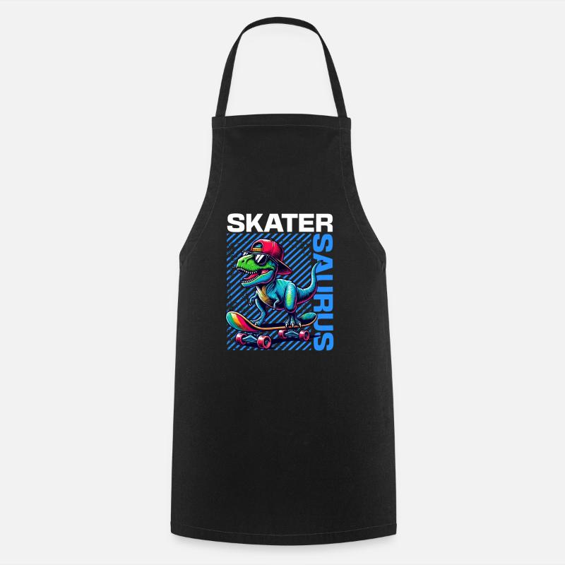 Skater Saurus Cool T-Rex Dinosaur Skateboarder - Cooking Apron - black