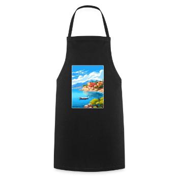 Corfou Grèce Affiche de voyage Souvenir Carte Postale Peinture - Tablier de cuisine - noir - Devant - AI Model Male 185 dark (185cm)