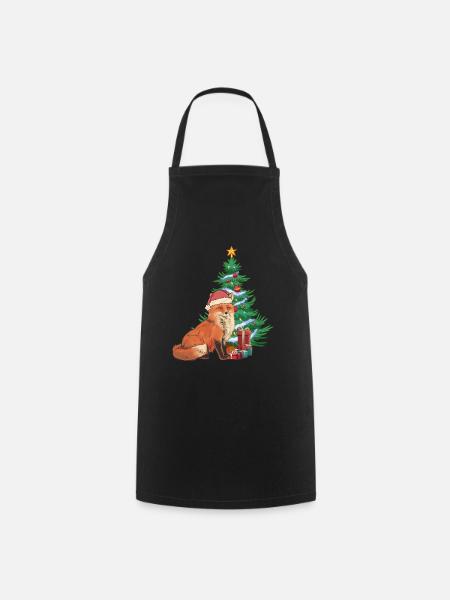 Fuchs Nikolaus Weihnachtsmann Santa Tannenbaum - Kochschürze - Schwarz
