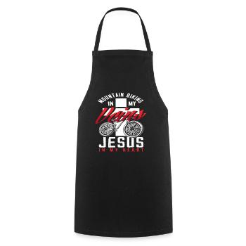 Mountain Biking In My Veins Jesus In My Heart - Cooking Apron - black - Front - AI Model Male 185 dark (185cm)