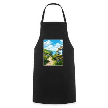 Cadgwith Cornwall England Travel Poster Souvenir - Cooking Apron - black - Front - AI Model Male 185 dark (185cm)