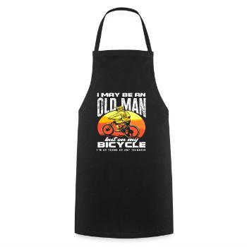 Old man on bicycle young as a teenager - Cooking Apron - black - Front - AI Model Male 185 dark (185cm)