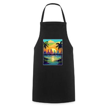 Miami Florida Travel Poster Souvenir Painting WPA - Cooking Apron - black - Front - AI Model Male 185 dark (185cm)