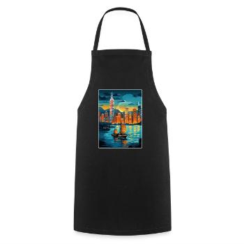 Hong Kong Chine Voyage Affiche Souvenir Peinture WPA - Tablier de cuisine - noir - Devant - AI Model Male 185 dark (185cm)