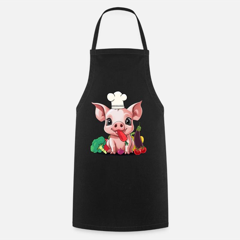 Pig Vegetable Cook Cook Cooks Cook Piglet - Cooking Apron - black