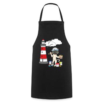 Katze Maler Leuchtturm Matrose Küste maritim Möwe - Kochschürze - Schwarz - Vorne - AI Model Male 185 dark (185cm)