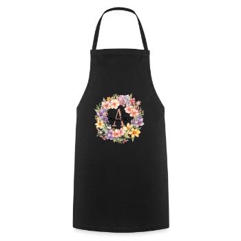 A| Monogramme | Nom | Annika | Aquarelle | Coloré - Tablier de cuisine - noir - Devant - AI Model Male 185 dark (185cm)