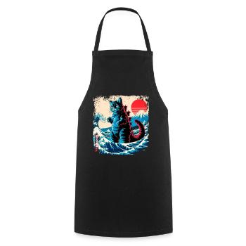 Funny Monster Kitty Cat Catzilla Anime Manga Japan - Cooking Apron - black - Front - AI Model Male 185 dark (185cm)