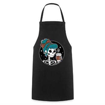 Funny Mexican Skeleton with Latte Coffee Halloween - Cooking Apron - black - Front - AI Model Male 185 dark (185cm)