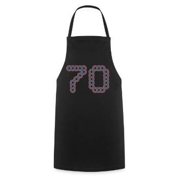 70. 70 YEARS. 70th ANNIVERSARY. 70 YEARS ANNIVERSARY. - Cooking Apron - black - Front - AI Model Male 185 dark (185cm)