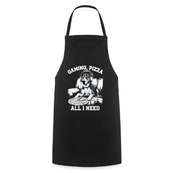 Funny Dog Gaming Pizza Gamer Gamer Gaming - Cooking Apron - black - Front - AI Model Male 185 dark (185cm)