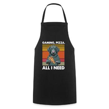 Funny Dog Gaming Pizza Gamer Gamer Gaming - Cooking Apron - black - Front - AI Model Male 185 dark (185cm)