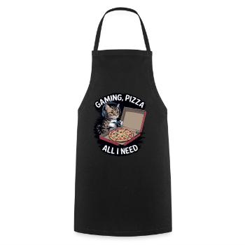 Drôles de chats Jeux Pizza Gamer Gamer Jeux - Tablier de cuisine - noir - Devant - AI Model Male 185 dark (185cm)