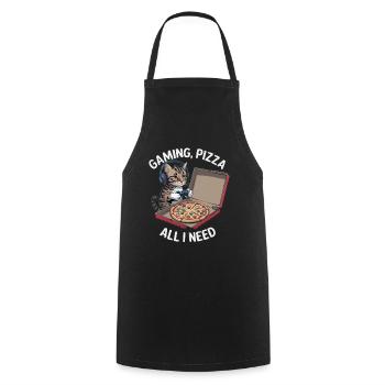 Funny Cats Gaming Pizza Gamer Gamer Gaming - Cooking Apron - black - Front - AI Model Male 185 dark (185cm)