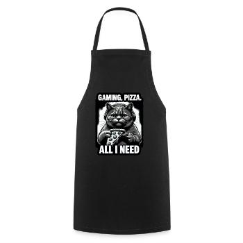Funny Cats Gaming Pizza Gamer Gamer Gaming - Cooking Apron - black - Front - AI Model Male 185 dark (185cm)