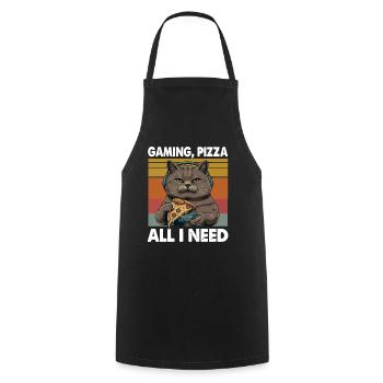 Funny Cats Gaming Pizza Gamer Gamer Gaming - Cooking Apron - black - Front - AI Model Male 185 dark (185cm)