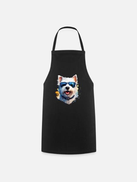 Westie with sunglasses - Cooking Apron - black
