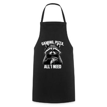 Funny Raccoon Gaming Pizza Gamer Gamer Gaming - Cooking Apron - black - Front - AI Model Male 185 dark (185cm)