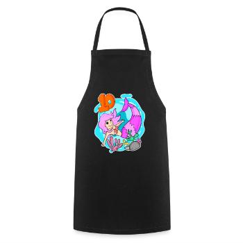 10th Birthday Motif Mermaid - Ten - 10 Years - Cooking Apron - black - Front - AI Model Male 185 dark (185cm)