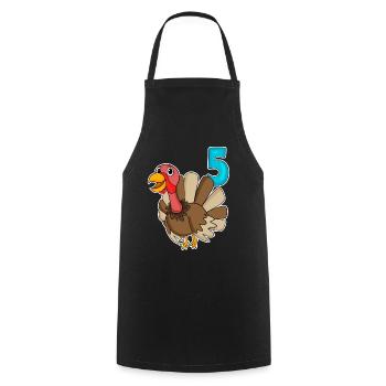 5th Birthday Motif Turkey - 5 years - Cooking Apron - black - Front - AI Model Male 185 dark (185cm)